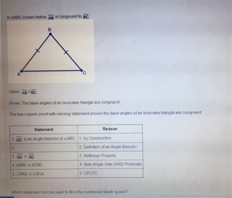 Solved In Aabc Shown Below Ab Is Congruent To Bc Given Ab Chegg