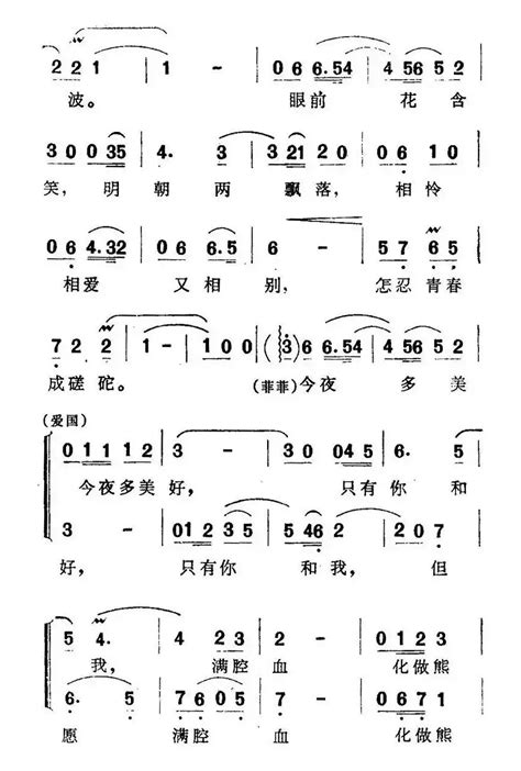 歌谱今夜多美好 作词胡小元 作曲王云之 演唱美声唱法歌谱