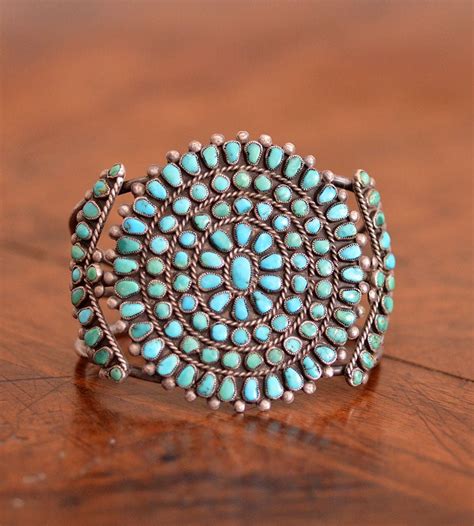 Gorgeous Navajo Turquoise Cluster Bracelet Silver Plume