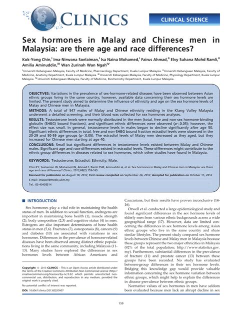 PDF Sex Hormones In Malay And Chinese Men In Malaysia Are There Age And Race Differences