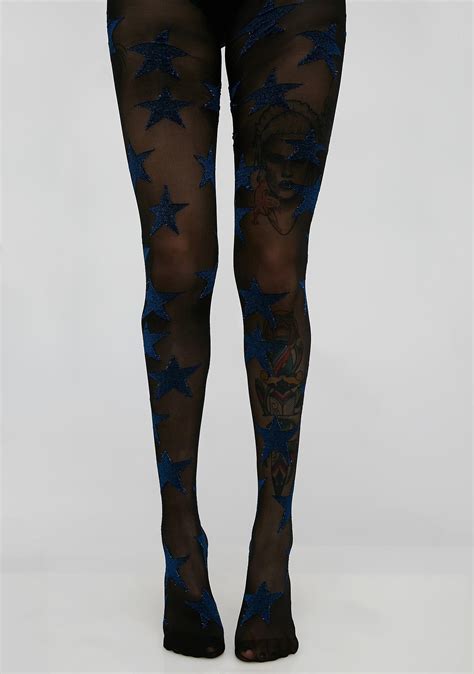 House Of Holland Sparkly Blue Star Tights Dolls Kill