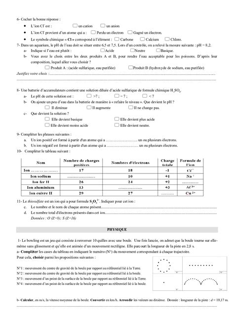 Physique Chimie Tronc Commun Évaluation diagnostique 4 AlloSchool