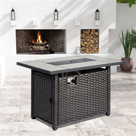 Ovios Outdoor Wicker Propane Fire Pit Table Inch Btu Flame