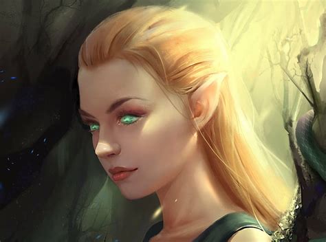 Hd Wallpaper Fantasy Elf Blonde Face Girl Green Eyes Pointed Ears Wallpaper Flare