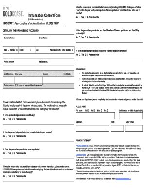 Fillable Online Goldcoast Qld Gov Immunisation Consent Form Paid For