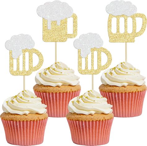 Amazon Pack Beer Mug Cupcake Toppers Gold Glitter Cheers Beers