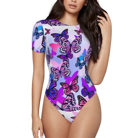 Easygdp Flying Butterflies Womens One Piece Swimsuit Slim Fit Crew