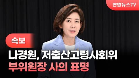 속보 나경원 저출산고령사회위 부위원장 사의 표명 연합뉴스tv Yonhapnewstv Youtube