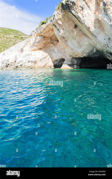 Beautiful Lanscape Of Sea Snd White Caved Rocks Zakinthos Island