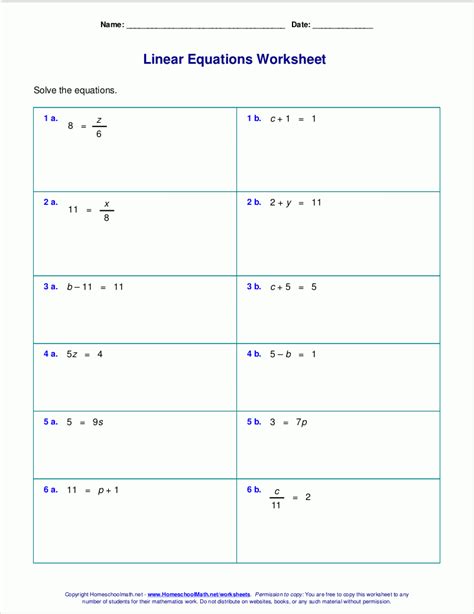 The Linear Equation Worksheet Physics Equations Worksheets