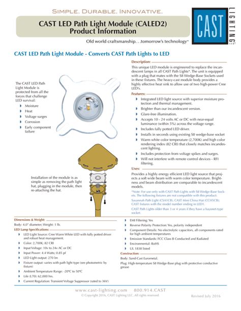 Cast Led Path Light Module Caled2 Product Information