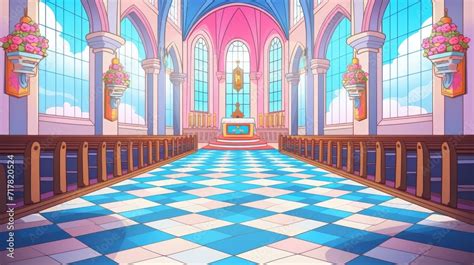 Cartoon Illustration Of Cathedral Church View Inside Stock