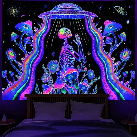 AMBAYLA Blacklight UFO Tapestry UV Reactive Mushroom Tapestry Galaxy