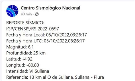 Se Registra La Quinta Réplica En Piura Tras Fuerte Sismo De 6 1 Grados