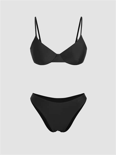 V Neck Underwire Cheeky Bikini Set Cider