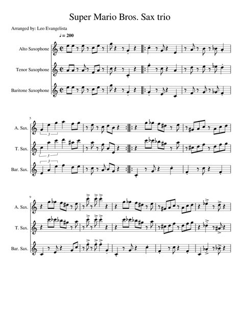 Super Mario Bros Sax Trio Sheet Music For Saxophone Alto Saxophone