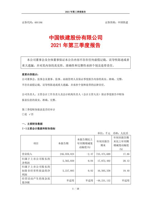 中国铁建2021年第三季度报告 洞见研报 行业报告