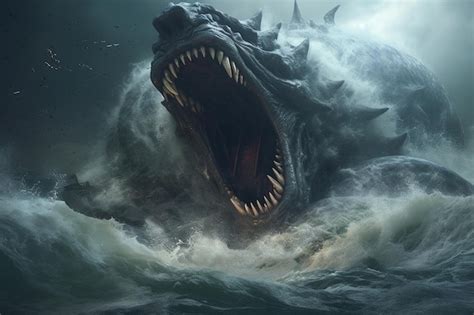Premium AI Image | Ancient leviathan emerging from the depths of a tu ...