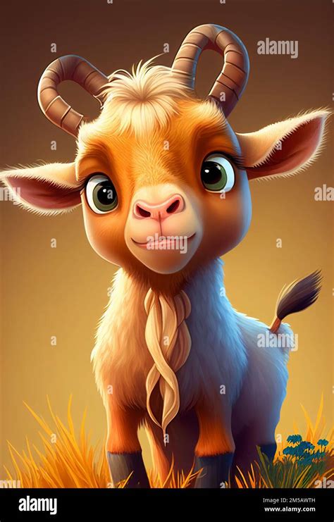 Happy Cute Funny Goat Cartoon Digital Illustration Poster Print Card