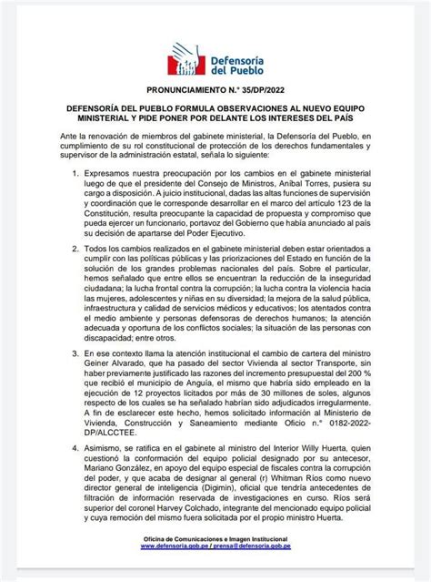 Defensor A Per On Twitter Pronunciamiento Formulamos Observaciones