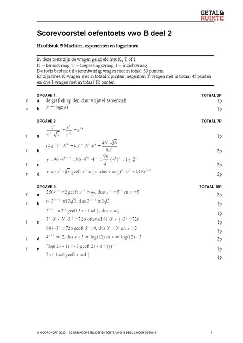 Uitwerking Oefentoets H Scorevoorstel Oefentoets Vwo B Deel