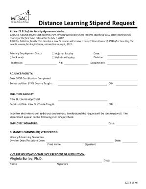 Fillable Online Dl Stipend Request Form Mt Sac Fax Email Print