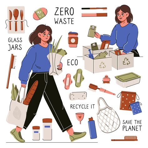 The Concept Of Zero Waste With Ecological Objects People And