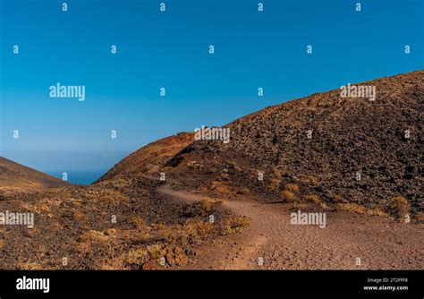 Trail Reaching The Crater Of The Teneguia Volcano From The Route Of The