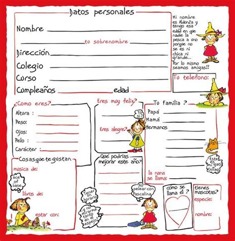 Ficha de datos personales para niños