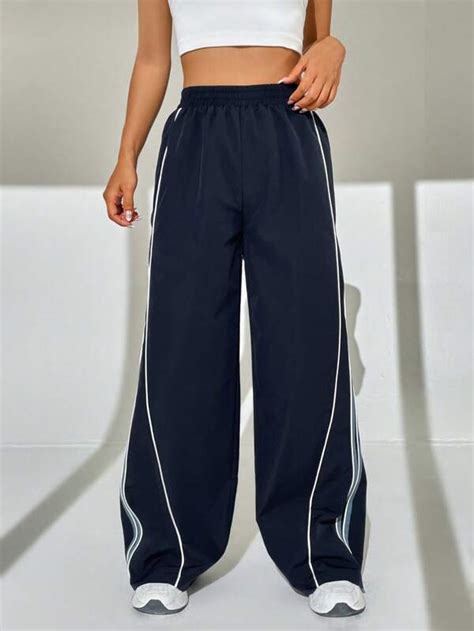 SHEIN EZwear Contrast Piping Wide Leg Pants SHEIN USA