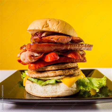 Hambúrguer Artesanal Brasileiro Com Duas Carnes Queijo Presunto Ovo