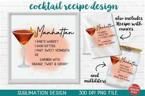 Manhattan Cocktail Recipe Sublimation Kitchen Printable