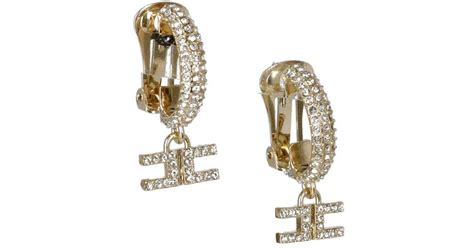 Elisabetta Franchi Logo Detailed Embellished Earrings In Gold Metallic