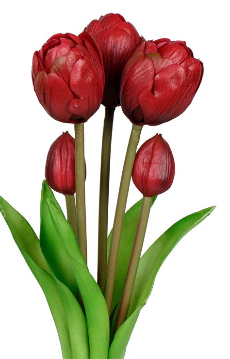 Künstlicher Tulpenstrauß mit 3 Blüten und 2 Knospen Höhe 25cm