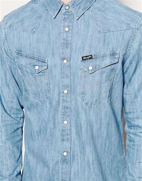 Lyst - Wrangler Denim Shirt Slim Fit City Western Light Indigo in Blue ...