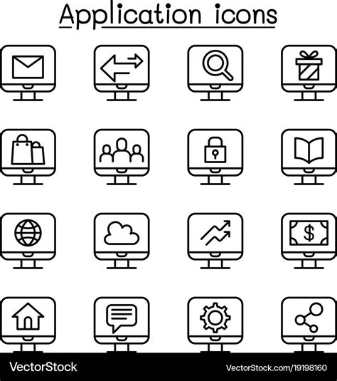 Computer application icon set in thin line style Vector Image