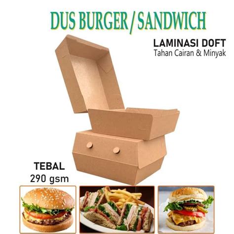 Jual Dus Sandwich Burger Lunch Box Paper Kraft Laminasi Paket 110 Pcs