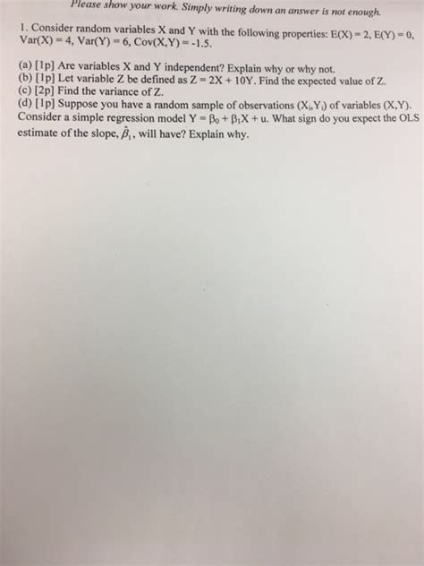 Solved Consider Random Variables X And Y With The Following Chegg