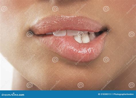 Seductive Woman Biting Her Lip Stock Image Image Of Biting Cropped 31838513