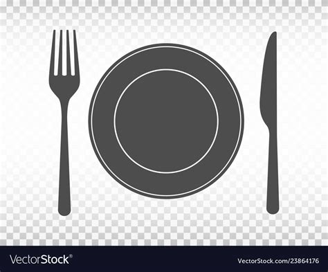 Plate With Fork And Knife On Transparent Vector Image