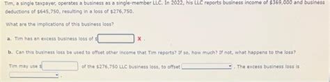 Solved Tim A Single Taxpayer Operates A Business As A Chegg