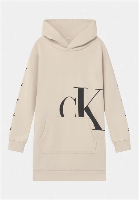 Calvin Klein Jeans Monogram Hoodie Dress Freizeitkleid Muslin Beige