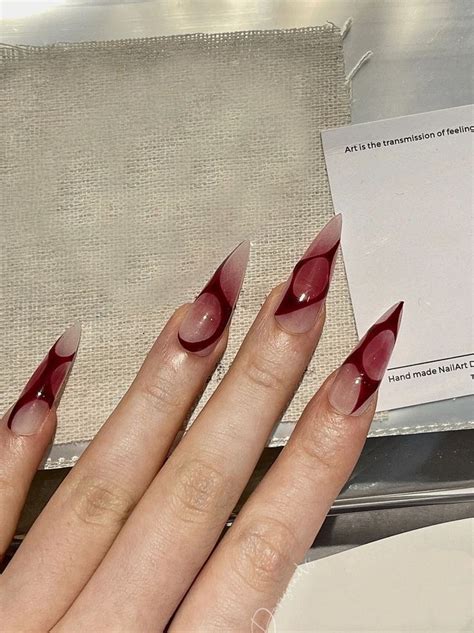 Red Bloodbath Y K White Long Stiletto Burgundy Ombre Red Abstract Lines