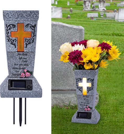 HUYIENO Solar Cemetery Grave Vase With LED For Fresh Artificial Flowers