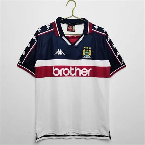 Manchester City Red Navy White Away Retro Football Shirt My