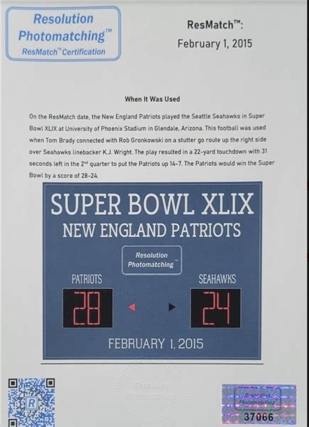 Lot Detail Tom Brady Super Bowl Xlix Used And Signed Touchdown