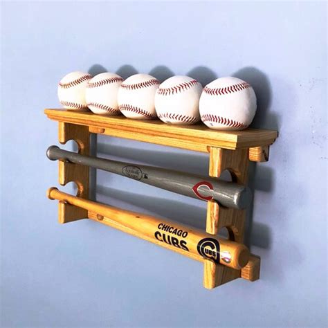 Horizontal 2 Baseball Bat Rack With Trophy Or Ball Shelf For Etsy