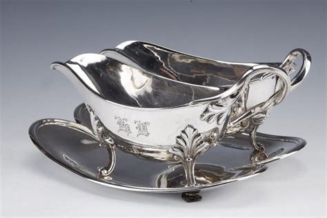 Goldsmith Odiot Double Sauceboat On Tray In Sterling Silver Late