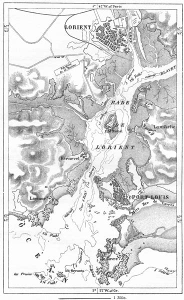 France Lorient Port Louis Sketch Map C Old Antique Plan Chart