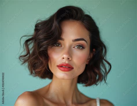 Attractive Stylish Brunette Woman With Bob Hairstyle Portrait Of Beauty With Perfect Make Up